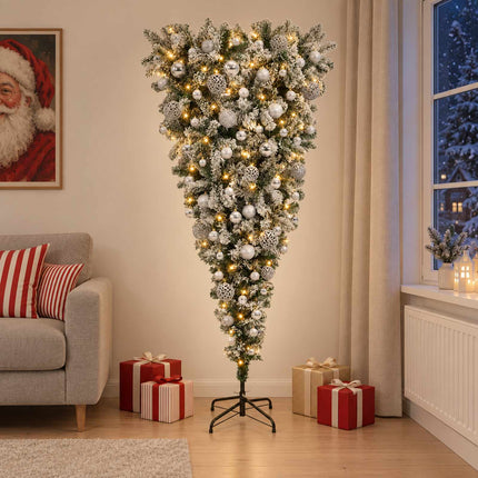 Konstgjord julgran med julkulor 240 cm 300 LED-lampor Varmvit