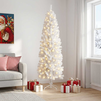 Konstgjort smalt julträd 180 cm 300 LED-lampor Varmvit