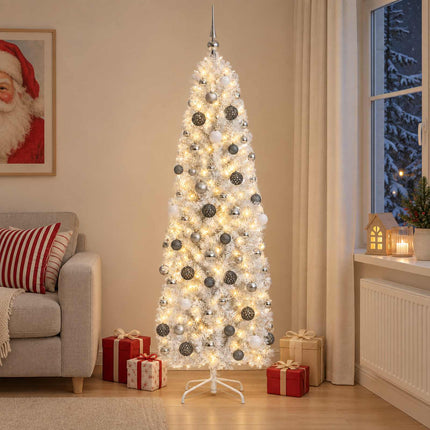 Smal konstgjord julgran med julkulor 180 cm 300 LED-lampor