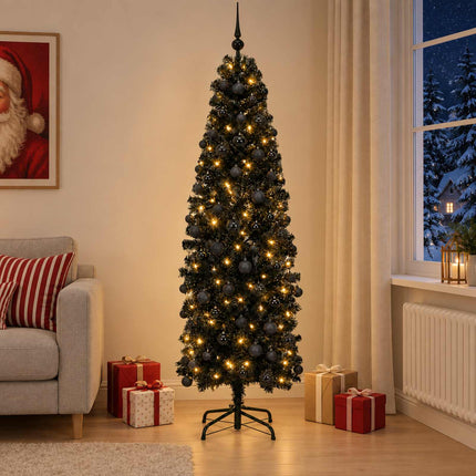 Smal konstgjord julgran med julkulor 240 cm 300 LED-lampor