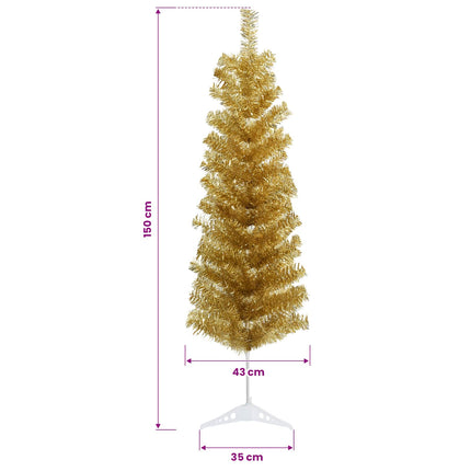 Konstgjord smal julgran med kulor 150 cm 150 LED-lampor Varmvit