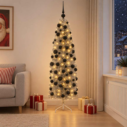 Smal konstgjord julgran med julkulor 180 cm 300 LED-lampor