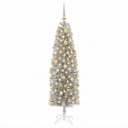 Smal konstgjord julgran med julkulor 180 cm 300 LED-lampor