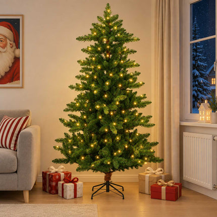 Konstgjord julgran 240 cm 300 LED-lampor Varmvit PVC och metall