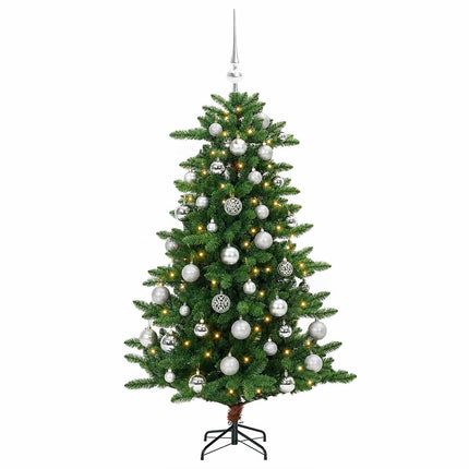 Konstgjord julgran med julkulor 150 cm 150 LED-lampor Varmvit