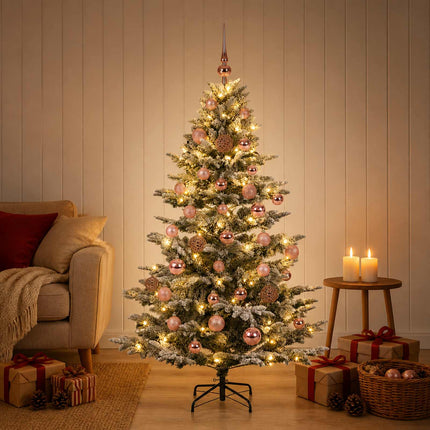 Konstgjord julgran med julkulor 120 cm 150 LED-lampor Varmvit