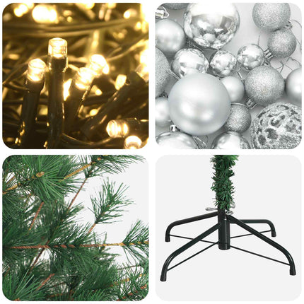 Konstgjord julgran med julkulor 120 cm 150 LED-lampor Varmvit