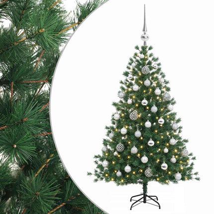 Konstgjord julgran med julkulor 120 cm 150 LED-lampor Varmvit