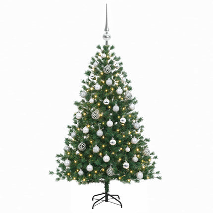 Konstgjord julgran med julkulor 120 cm 150 LED-lampor Varmvit