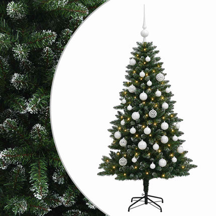 Konstgjord julgran med kulor 150 cm 150 LED-lampor Varmvit