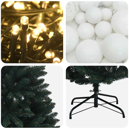 Konstgjord julgran mörkgrön med julkulor 120 cm 150 LED-lampor