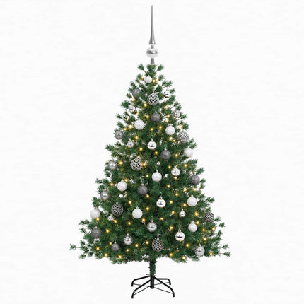 Konstgjord julgran med julkulor 120 cm 150 LED-lampor Varmvit