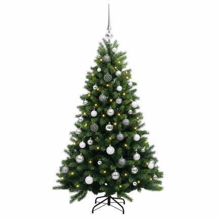 Konstgjord julgran med kulor 120 cm 150 LED-lampor Varmvit