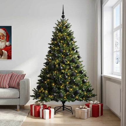 Konstgjord julgran med julkulor 210 cm 300 LED-lampor Varmvit