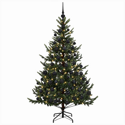 Konstgjord julgran med julkulor 210 cm 300 LED-lampor Varmvit