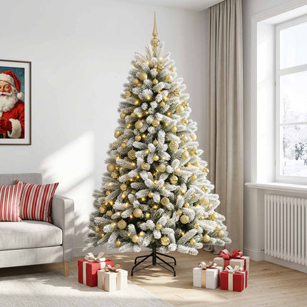 Konstgjord julgran med kulor 240 cm 300 LED-lampor Varmvit