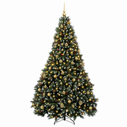 Konstgjord julgran grön med julgranskulor 180 cm 300 LED-lampor