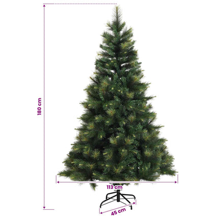 Konstgjord julgran med julkulor 180 cm 300 LED-lampor Varmvit