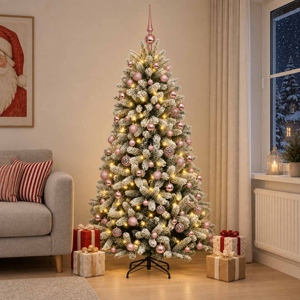 Konstgjord julgran med kulor 240 cm 300 LED-lampor Varmvit