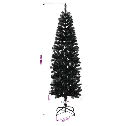 Konstgjort smalt julträd 210 cm PVC och stål Svart
