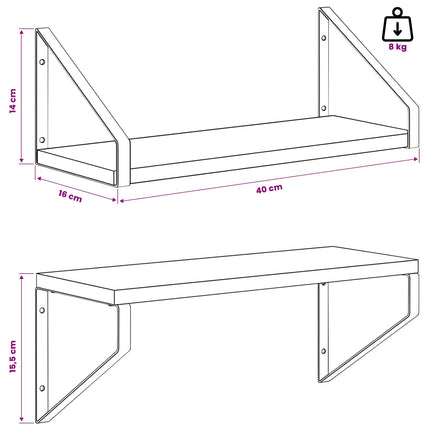 Vägg hyllor 2 st Svart ek 40 x 16 x 15,5 cm