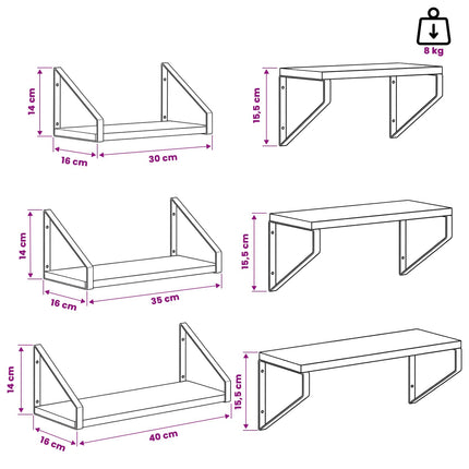 Vägg hyllor 6 st Sonoma-ek 40 x 16 x 15,5 cm