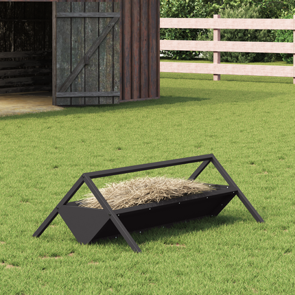 Fodertrog för boskap Svart 111 x 76 x 38 cm Kallvalsat Stål