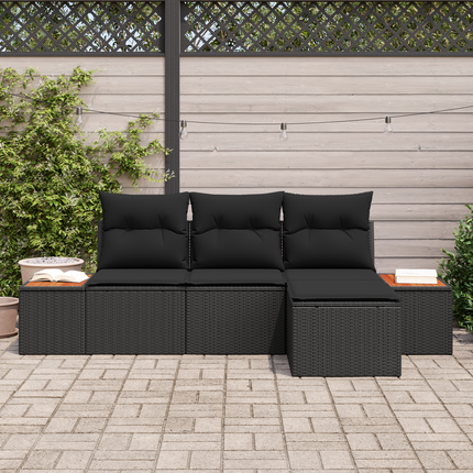 Trädgårdsoffset 4 st Svart Poly Rattan