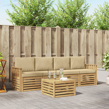 Utomhussoffset 5 st Vit och Beige Polyester