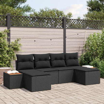Trädgårdsoffset 6 st Svart Poly Rattan