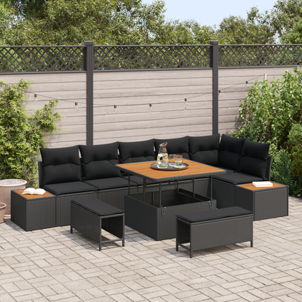 Trädgårdsoffset 9 st 8-Antal sittplatser Svart Poly rattan