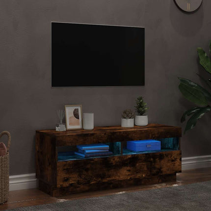 Tv-bänk med LED-belysning rökfärgad ek 100x35x40 cm
