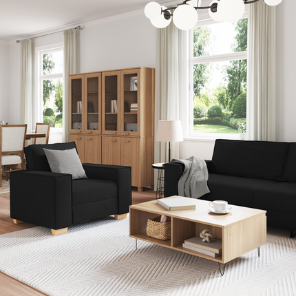 Soffa 3 st Svart Linnenblandad tyg