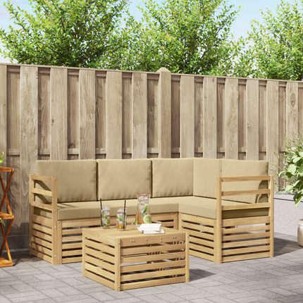 Utomhussoffset 5 st Vit och Beige Polyester