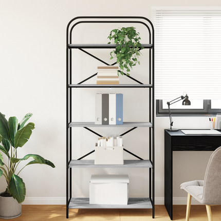Hyllsystem 5 nivåer 80 x 30 x 183 cm Konstruerat trä Grå Sonoma