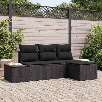 Trädgårdsoffset 4 st Svart Poly Rattan