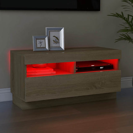 TV-bänk med LED-belysning sonoma-ek 80x35x40 cm
