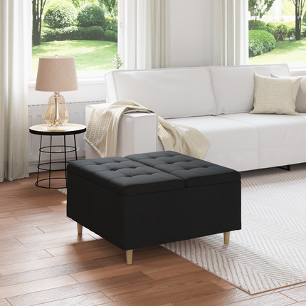 Förvaringspall med kudde Svart 80 x 80 x 45 cm tyg