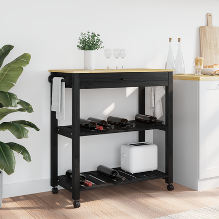 Köksvagn MONZA Svart 84 x 40 x 88,5 cm Massiv furu