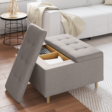 Förvaringspall med kudde Taupe 80 x 80 x 45 cm tyg