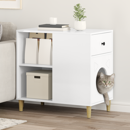 Katt hus Glansig Vit 72 x 42,5 x 70 cm Konstruerat trä