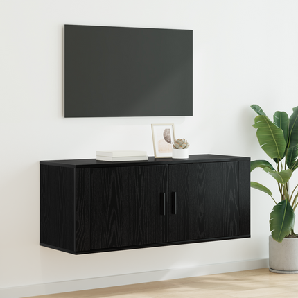 Väggmonterat TV-förråd 100 x 34,5 x 40 cm Svart Ek