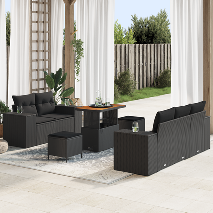 Trädgårdsoffset 8 st 8-Antal sittplatser Svart Poly Rattan