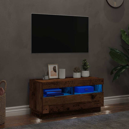 TV-bänk med LED-lampor åldrat trä 80x35x40 cm konstruerat trä