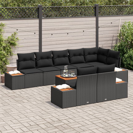 Trädgårdsoffset 8 st 8-Antal sittplatser Svart Polyrattan
