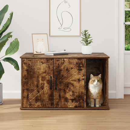 Katt hus Rökt ek 85 x 55 x 50,5 cm Konstruerat trä