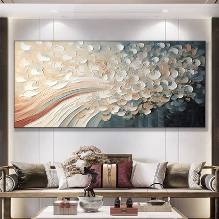 Hand-Painted Modern Home Decor Wall Art Picture White Cherry Blossom Tree Thick Palette Knife Oil Painting On Canvas Decoration