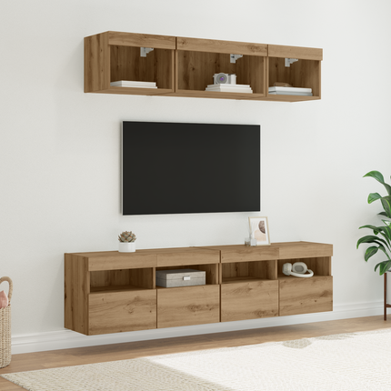 TV-väggenheter med LED 5 st Artisan Ek Konstruerat trä