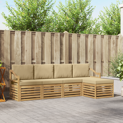 Utomhussoffset 5 st Vit och Beige Polyester