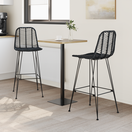 Barstol 2 st Svart 44 x 52 x 111 cm Rattan och Järn